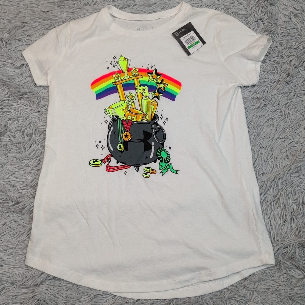 Under Armour Shirt Girls L White Tee Loose St. Patty's Day Athletic New